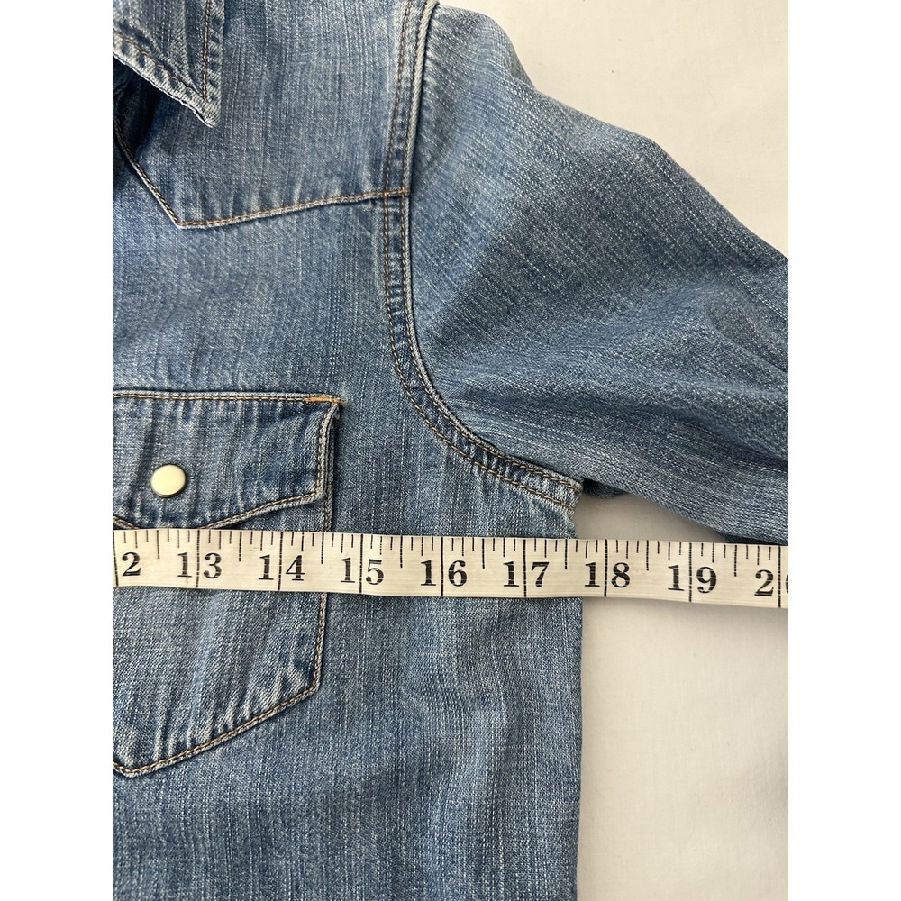 J Crew Womens Size 2 Blue Denim Shirt LS Pearl Snap Western Boho Prairie Cottage - Picture 6 of 9